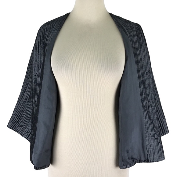 Eileen Fisher Gray Silk Textured Groove Jacket Pockets - Picture 9 of 16